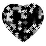 Black and White Jigsaw Puzzle Pattern Heart Ornament (Two Sides)