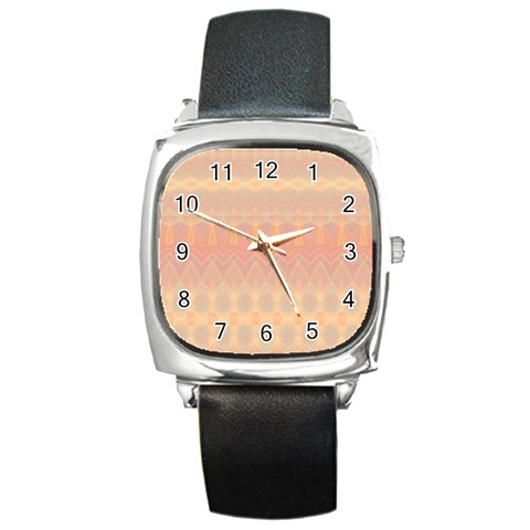 Boho Soft Peach Pattern Square Metal Watch from ArtsNow.com Front