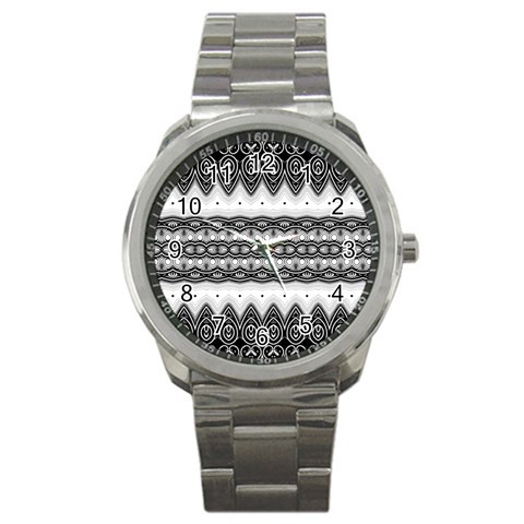 Boho Black And White  Sport Metal Watch from ArtsNow.com Front