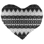 Boho Black And White  Large 19  Premium Flano Heart Shape Cushions