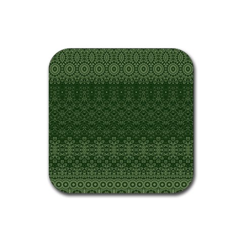 Boho Fern Green Pattern Rubber Coaster (Square)  from ArtsNow.com Front