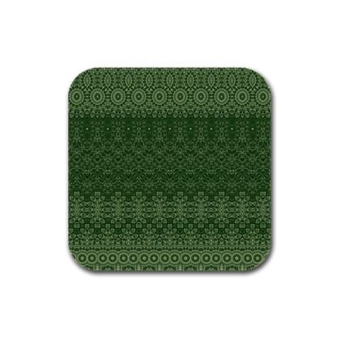 Boho Fern Green Pattern Rubber Square Coaster (4 pack)  from ArtsNow.com Front
