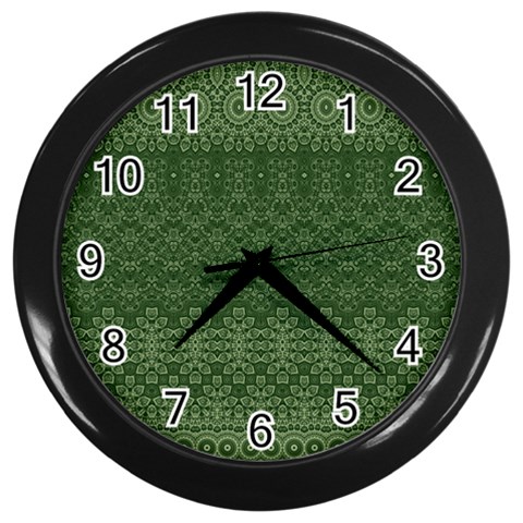 Boho Fern Green Pattern Wall Clock (Black) from ArtsNow.com Front