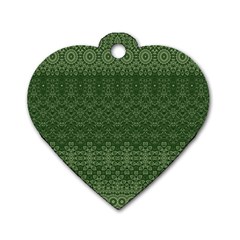 Boho Fern Green Pattern Dog Tag Heart (Two Sides) from ArtsNow.com Front