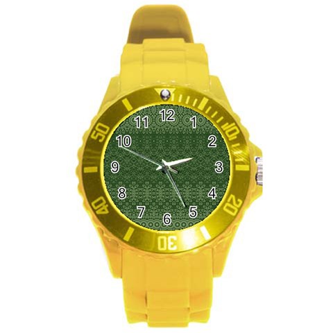 Boho Fern Green Pattern Round Plastic Sport Watch (L) from ArtsNow.com Front