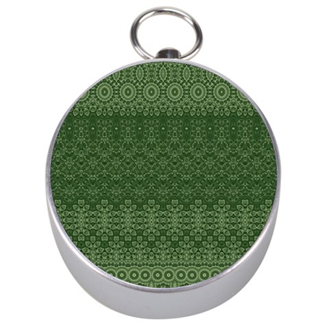 Boho Fern Green Pattern Silver Compasses from ArtsNow.com Front