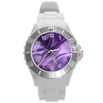 Purple Abstract Art Round Plastic Sport Watch (L)
