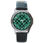 Biscay Green Black Plaid Round Metal Watch