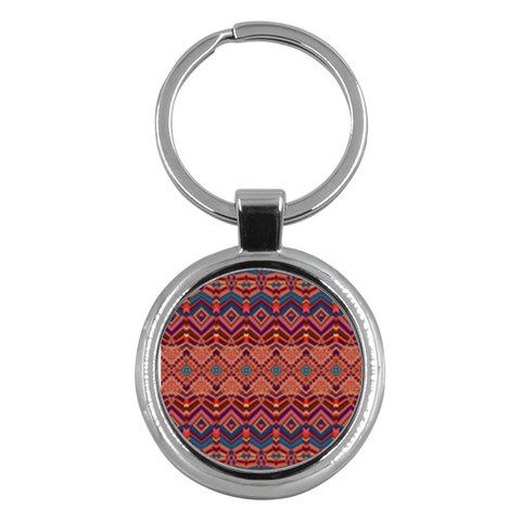 Boho Light Brown Blue Pattern Key Chain (Round) from ArtsNow.com Front