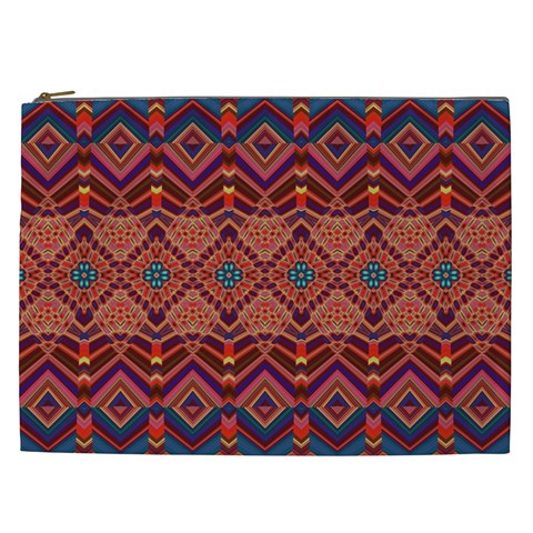 Boho Light Brown Blue Pattern Cosmetic Bag (XXL) from ArtsNow.com Front