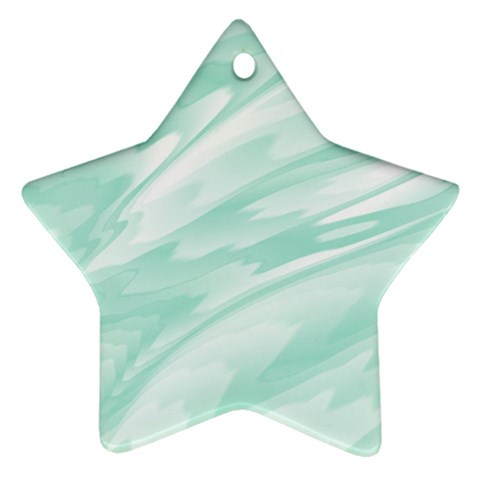 Biscay Green White Feathered Swoosh Ornament (Star) from ArtsNow.com Front