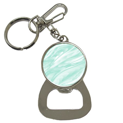 Biscay Green White Feathered Swoosh Bottle Opener Key Chain from ArtsNow.com Front