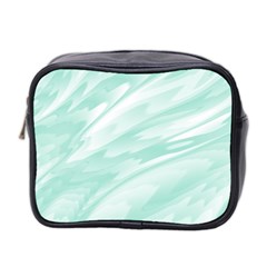 Biscay Green White Feathered Swoosh Mini Toiletries Bag (Two Sides) from ArtsNow.com Front
