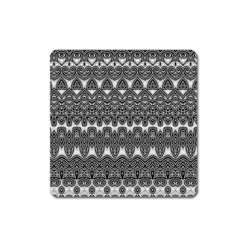 Boho Black and White Pattern Square Magnet from ArtsNow.com Front