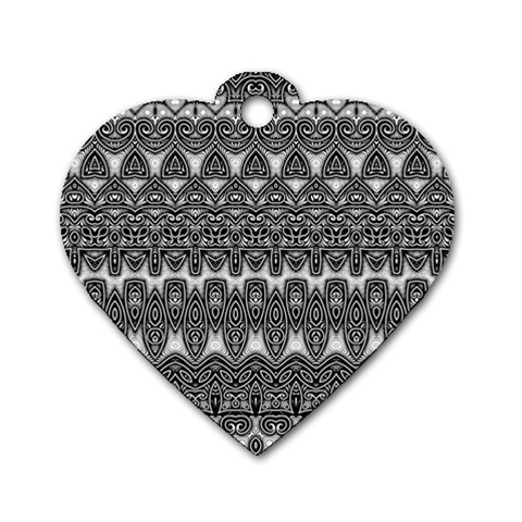 Boho Black and White Pattern Dog Tag Heart (One Side) from ArtsNow.com Front