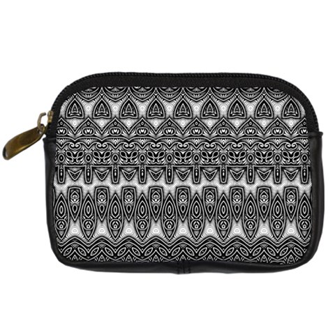 Boho Black and White Pattern Digital Camera Leather Case from ArtsNow.com Front