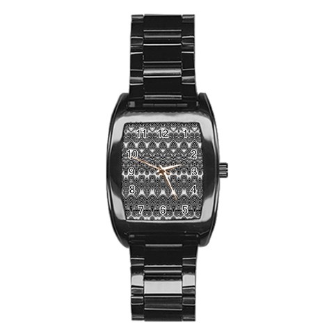 Boho Black and White Pattern Stainless Steel Barrel Watch from ArtsNow.com Front