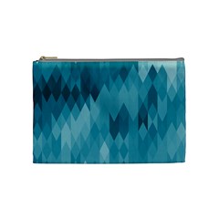 Cerulean Blue Geometric Patterns Cosmetic Bag (Medium) from ArtsNow.com Front