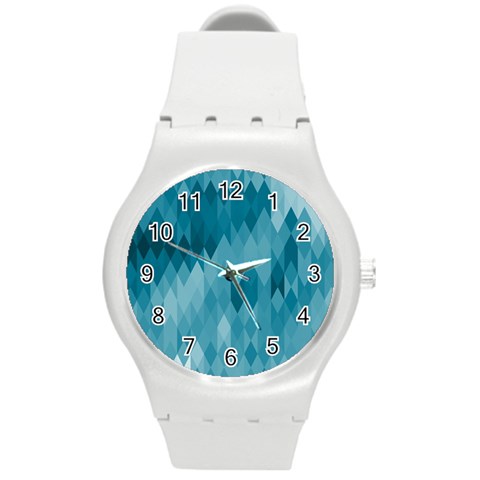 Cerulean Blue Geometric Patterns Round Plastic Sport Watch (M) from ArtsNow.com Front