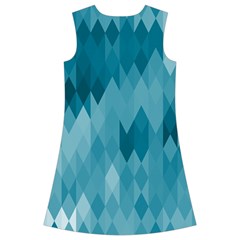 Cerulean Blue Geometric Patterns Kids  Short Sleeve Velvet Dress from ArtsNow.com Back