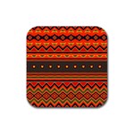 Boho Orange Tribal Pattern Rubber Coaster (Square) 