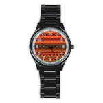 Boho Orange Tribal Pattern Stainless Steel Round Watch