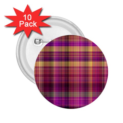 Magenta Gold Madras Plaid 2.25  Buttons (10 pack)  from ArtsNow.com Front