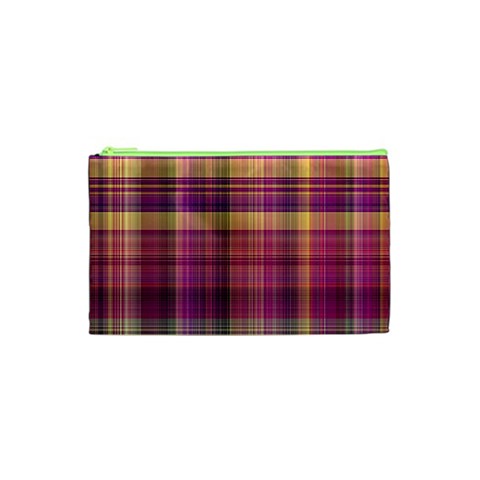 Magenta Gold Madras Plaid Cosmetic Bag (XS) from ArtsNow.com Front