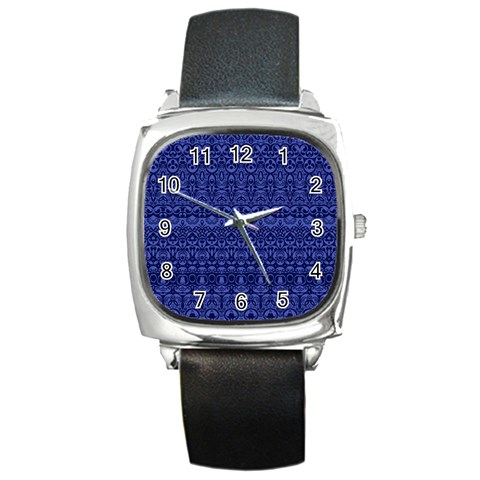 Boho Navy Blue  Square Metal Watch from ArtsNow.com Front