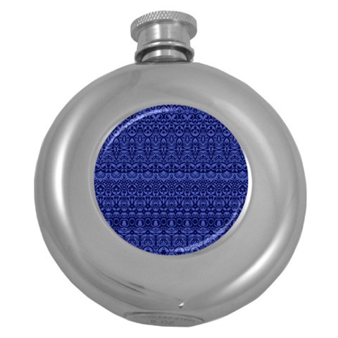 Boho Navy Blue  Round Hip Flask (5 oz) from ArtsNow.com Front
