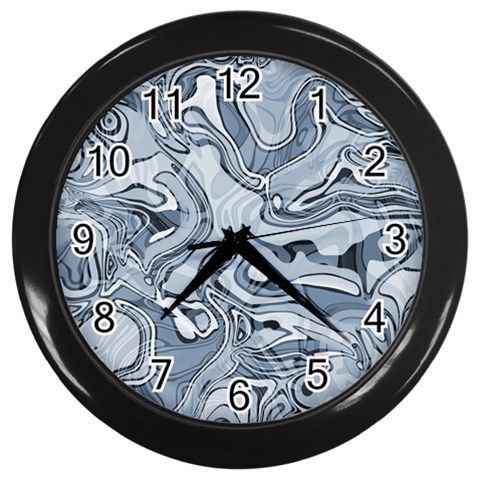 Faded Blue Abstract Art Wall Clock (Black) from ArtsNow.com Front