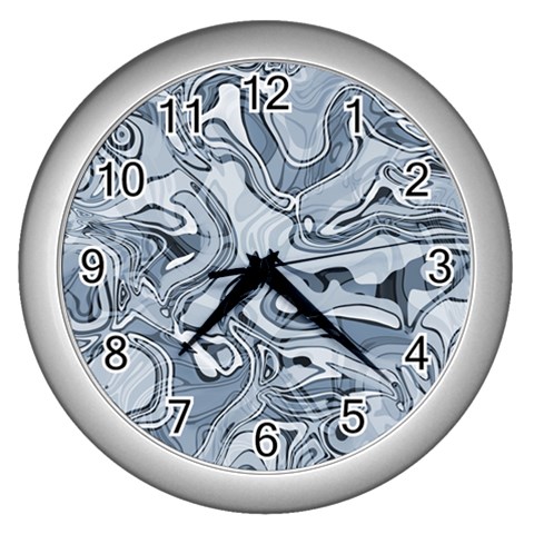 Faded Blue Abstract Art Wall Clock (Silver) from ArtsNow.com Front