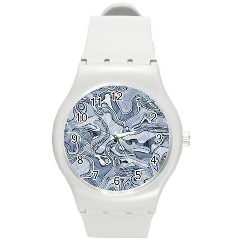 Faded Blue Abstract Art Round Plastic Sport Watch (M) from ArtsNow.com Front