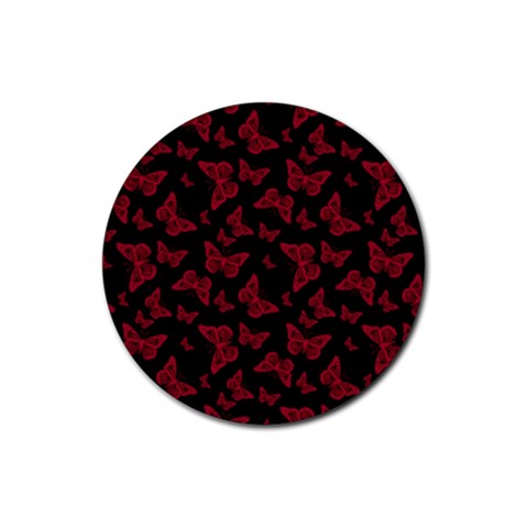 Red and Black Butterflies Rubber Round Coaster (4 pack)  from ArtsNow.com Front
