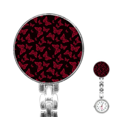 Red and Black Butterflies Stainless Steel Nurses Watch from ArtsNow.com Front
