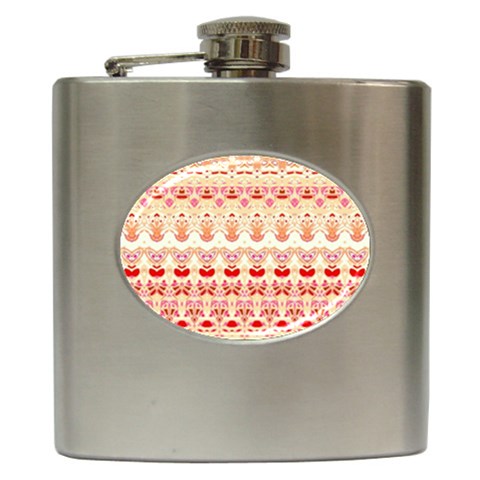 Boho Red Gold Hip Flask (6 oz) from ArtsNow.com Front