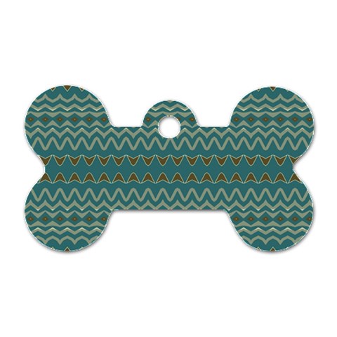 Boho Teal Green Stripes Dog Tag Bone (One Side) from ArtsNow.com Front