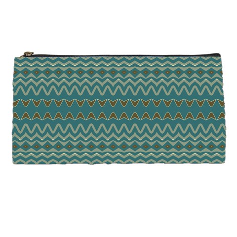 Boho Teal Green Stripes Pencil Case from ArtsNow.com Front