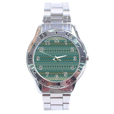 Boho Teal Green Stripes Stainless Steel Analogue Watch from ArtsNow.com Front