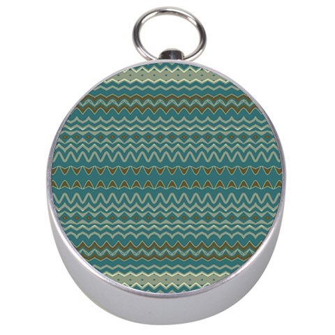 Boho Teal Green Stripes Silver Compasses from ArtsNow.com Front