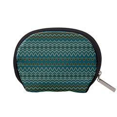 Boho Teal Green Stripes Accessory Pouch (Small) from ArtsNow.com Back