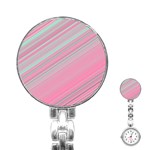 Turquoise and Pink Striped Stainless Steel Nurses Watch