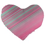 Turquoise and Pink Striped Large 19  Premium Flano Heart Shape Cushions
