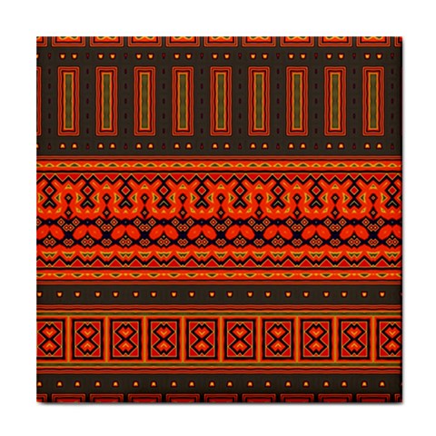 Boho Aztec Rust Orange Color Stripes Tile Coaster from ArtsNow.com Front