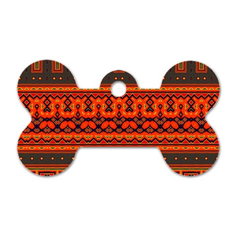 Boho Aztec Rust Orange Color Stripes Dog Tag Bone (Two Sides) from ArtsNow.com Front