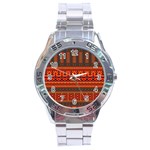 Boho Aztec Rust Orange Color Stripes Stainless Steel Analogue Watch