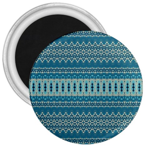 Boho Blue Teal Striped 3  Magnets from ArtsNow.com Front