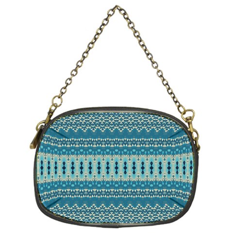 Boho Blue Teal Striped Chain Purse (One Side) from ArtsNow.com Front