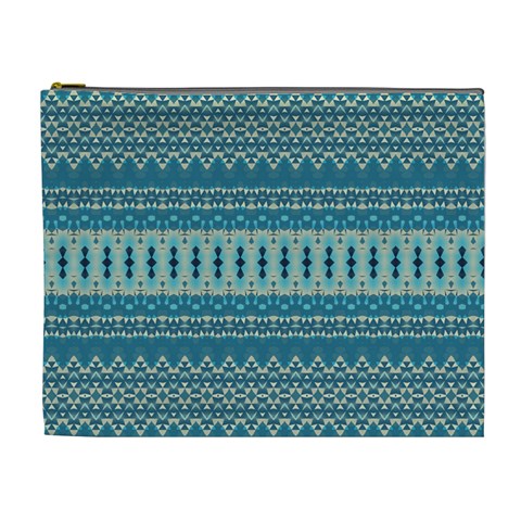 Boho Blue Teal Striped Cosmetic Bag (XL) from ArtsNow.com Front