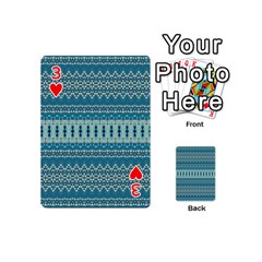 Boho Blue Teal Striped Playing Cards 54 Designs (Mini) from ArtsNow.com Front - Heart3